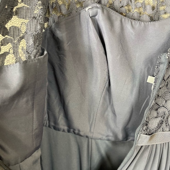 David's Bridal Long Bridesmaid Dress with Lace Bodice pewter, sz 2, F19328 - Picture 8 of 15